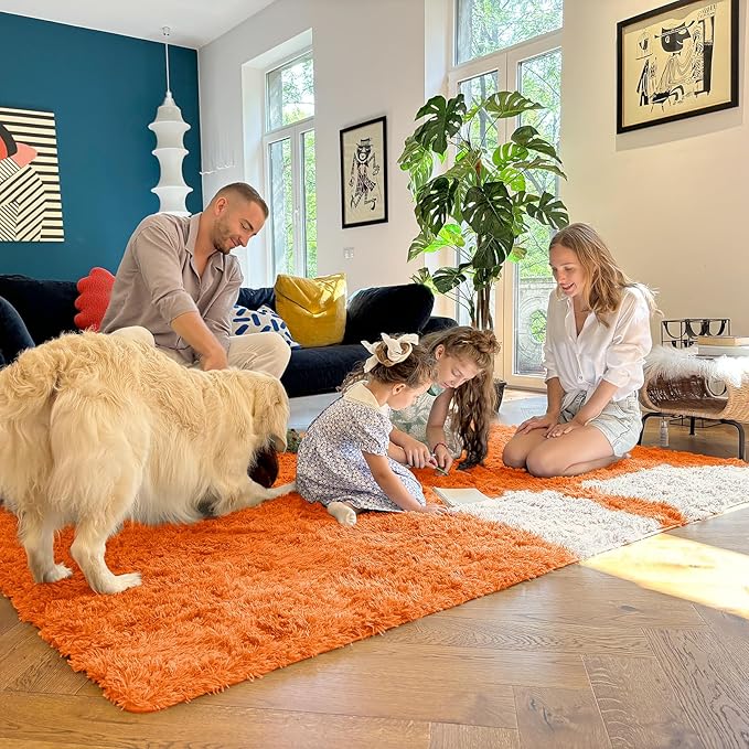 OLANLY 2x5 Machine Washable Runner Rugs for Hallway, Soft Fluffy Shaggy Bedside Rugs for Bedroom, Living Room, Indoor Floor Carpet for Kids Girls and Boys, Nursery Rooms, Home Decor Aesthetic, Orange