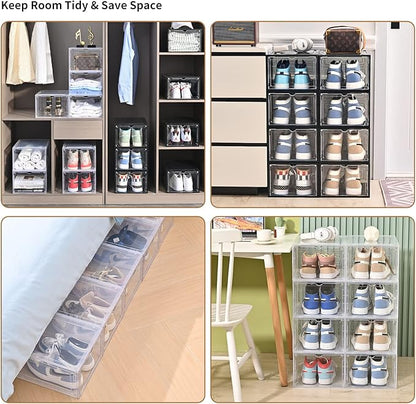 KEFA 8 Pack XXL Large Shoe Storage Box Fit for Size US 15, Shoe Organizer Clear Plastic Shoe Boxes (8 PACK CLEAR)