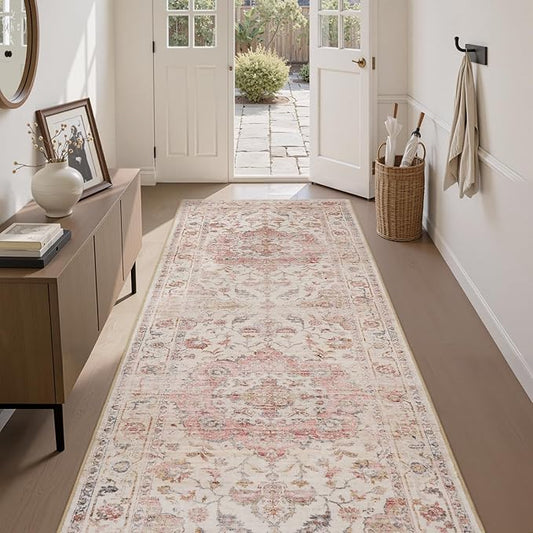 PADOOR 2X10 Runner Rug,Runners for Hallways,Soft Pink Washable Bedside Rugs for Bedroom,Non Slip Long Rug for Hallways Entryway Laundry Room Stair Kitchen Bathroom