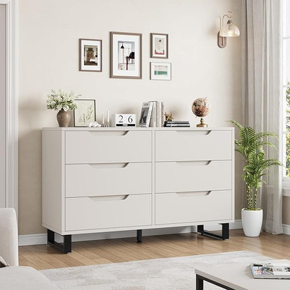 GarveeHome 6 Dresser for Bedroom, 47.2 in Wide Dresser, Freestanding Vertical Drawer Cabinet with Storage, Wooden Closet Storage Chest for Living Room, Hallway, Entryway, White
