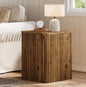 Solid Wood Square End Table with Storage, Fluted Side Table for Living Room, Mid-Century Modern Bedside Nightstand with Removable Lid for Bedroom, Small Spaces (1 PC, Rustic Brown)