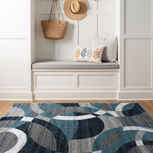 Rugshop Blue Modern Geometric Indoor Small Area Rug, Overlapping Circle Pattern, Fade Resistant, Non-Shedding, for Bedroom, Home Office and Reading Nook, 3'3" x 5'