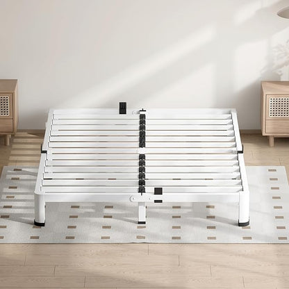 4 Inch White King Size Bed Frame, 3500Lbs Heavy Duty Metal Platform with Round Corner Legs Mattress Slide Stopper, Steel Slat Support No Box Spring Needed, Noise Free, Non-Slip, Easy Assembly