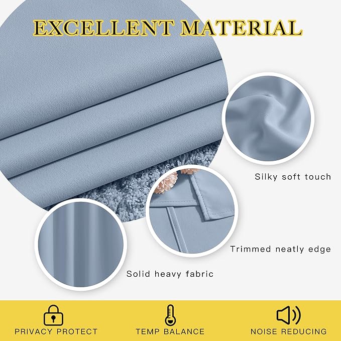 NICETOWN Blackout Patio Curtains for Windows 84 inch Length - Solid Thermal Insulated Grommet Light Reducing Panels Window Treatment for Living Room (Vintage Blue, 2 Panels = 160" Wide)