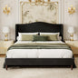 Full Size Upholstered Platform Bed Frame, 51" Tall Chenille Fabric Headboard with Classic Curved Wingback Design, Vintage Solid Wood Legs, No Box Spring Needed, Easy Assembly & Noise-Free, Black