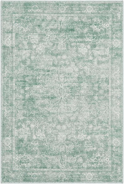 jinchan 6x9 Machine Washable Area Rugs for Living Room – Vintage Floral Soft Stain Resistant Low Pile Rug, Non Slip Ultra-Thin Carpet for Bedroom, Dining Room, Home Office, Nursery (6'x9', Green)