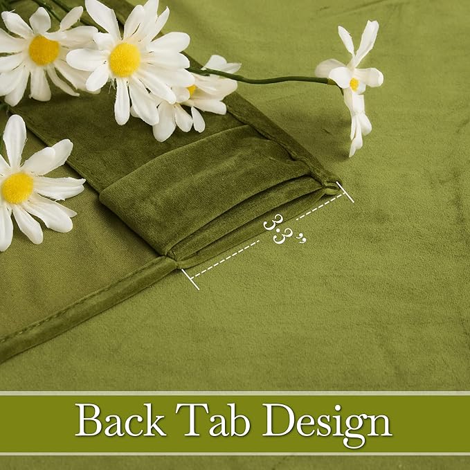 RYB HOME Velvet Curtains 72 inches Length, Back Tab & Rod Pocket Soft Fabric Curtains & Drapes for Bedroom Bathroom Cafe, Moss Green, W 42 x L 72, 2 Panels Set