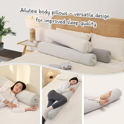 Long Pillow for Bed – Round Bolster Pillow for Adults, Body Pillow for Sleeping, Ergonomic Support,39.37x 7.87 Inches,Silver Gray
