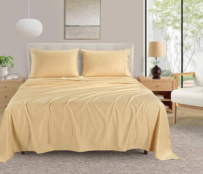 100% Egyptian Cotton Sheets Full Size Bed Set, Deep Pocket Full Sheet Set, 400 Thread Count Cotton Bed Sheets, Naturally Cool Soft Breathable Elasticated Luxury Bedding For All Seasons-Semolina
