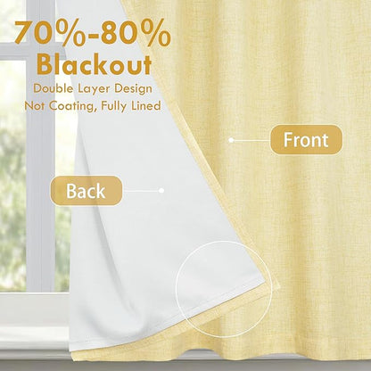 DriftAway Double Layer Linen Blackout Tie Up Curtains Thermal Insulated Fully Lined Balloon Roman Shade Bathroom Window Adjustable Rod Pocket for Small Window 39 Inch by 55 Inch Yellow