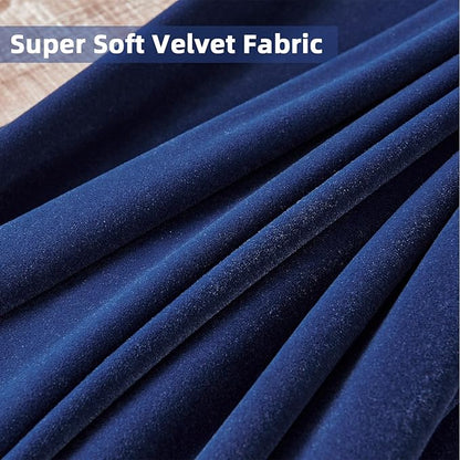 Joydeco Blue Velvet Curtains 90 inch Length 2 Panels Burg Set, Luxury Rod Pocket Thermal Insulated Window Blackout Curtain, Room Darkening Drapes for Living Dining Room Bedroom Privacy