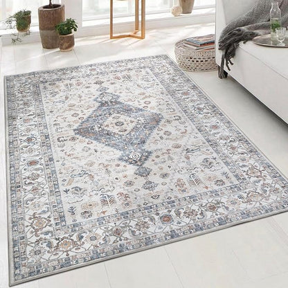 Washable Vintage Area Rug 5x7 - Soft Traditional Farmhouse Ultra-Thin Rug for Living Room, Bedroom, Dining Room and Home Office - Distressed Oriental Reto Indoor Floor Carpet Rug…