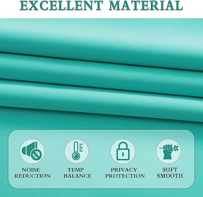 DONREN Blackout Curtains for Bedroom Drapes Turquoise Window Curtains - 2 Panels Thermal Insulated Rod Pocket Nursery Curtains,42 W x 72 L