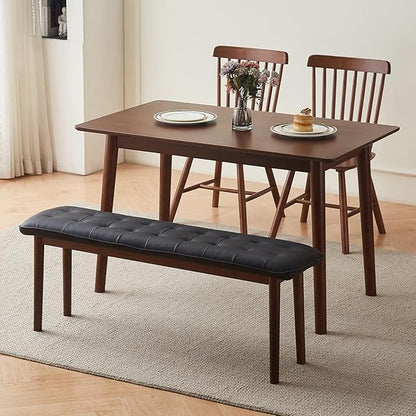 47'' Solid Wood Dining Bench with Cushion, Faux Leather Upholstered Bench for Dining Room Table, Kitchen, Entryway, or Bedroom End of Bed, Black