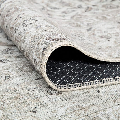 Bloom Rugs Washable Non-Slip 6' x 9' Rug - Beige/Off White Traditional Bordered Area Rug for Living Room, Bedroom, Dining Room, and Kitchen - Exact Size: 6' x 9'