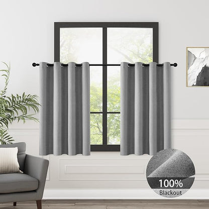 ChrisDowa 100% Blackout Grey Solid Curtains 45 Inches Long 2 Panels for Bedroom Living Room,Farmhouse Room Darkening Thermal Insulated Soundproof Grommet Top Window Treatment Drapes,52x45