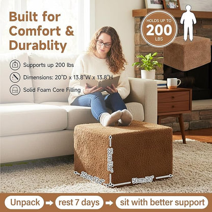 Tiita Pouf Ottoman and Foot Rest, Square Foam Stuffed Floor Pouf with Storag for Living Room, Brown