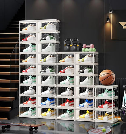 9-Tier 18-Pairs Foldable Shoe Rack with Magnetic Doors,4-Sided Clear Design,Taller Storage for High Shoes & Sneakers,Stackable Shoe Storage Cabinet Space-Saving Organizer for Closet,Cloakroom