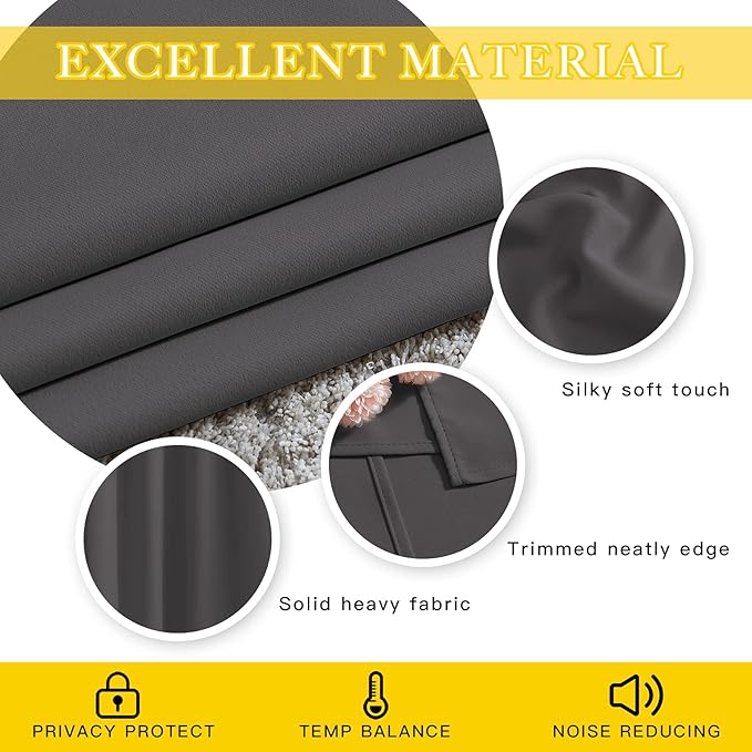 NICETOWN Blackout 118 inch Long Curtain for Living Room, Grommet Room Divider Sound Reducing Window Treatment for Sliding Glass Door/Bedroom, Gray, W80 x L118, 1 Panel
