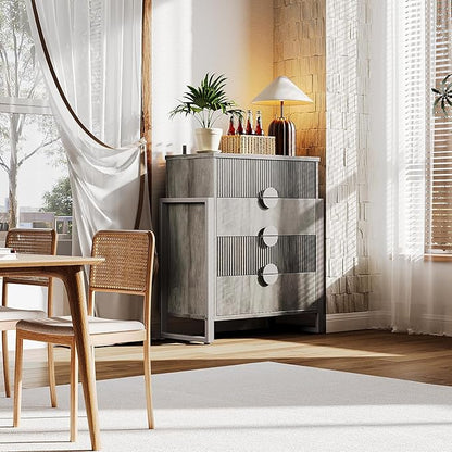 LGHM Fluted Dresser for Bedroom with 4 Drawers, Modern 4 Drawers Dressers with Semicylinder Fluted, Solid Chest of Drawers, 36" Tall Dresser with Bold Steel Frame, Metal Handles, Gray