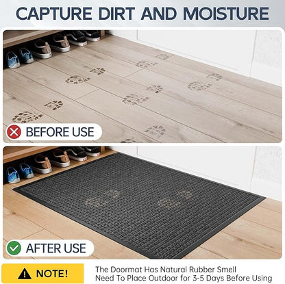 Amyracel Front Door Mat Outdoor Indoor Entrance, 24"x48" All Season Weather Outside Door Mat, Heavy Duty Rubber Backing Doormat for Entryway, Floor Inside Back Door Mats Washable