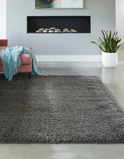 Unique Loom Solid Shag Collection Area Rug (8' Square, Graphite Gray)