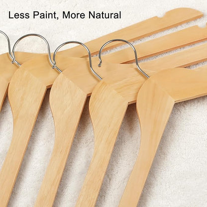 TOPIA HANGER Wooden Hangers 30 Pack, 0.28-inch Slim & Durable Clothes Hangers Space Saving, Natural Wood Hanger with 360°Swivel Hook and Non-Slip Shoulder Notches for Coat,Shirt, Camisole, Dress-CT51N
