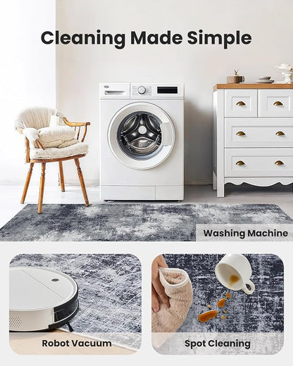 6x9 Area Rugs for Living Room, Modern Abstract Washable Rug with Non-Slip Backing & Low Pile Indoor Carpet for Nursery Room, Bedroom and Dinning Room, Grey