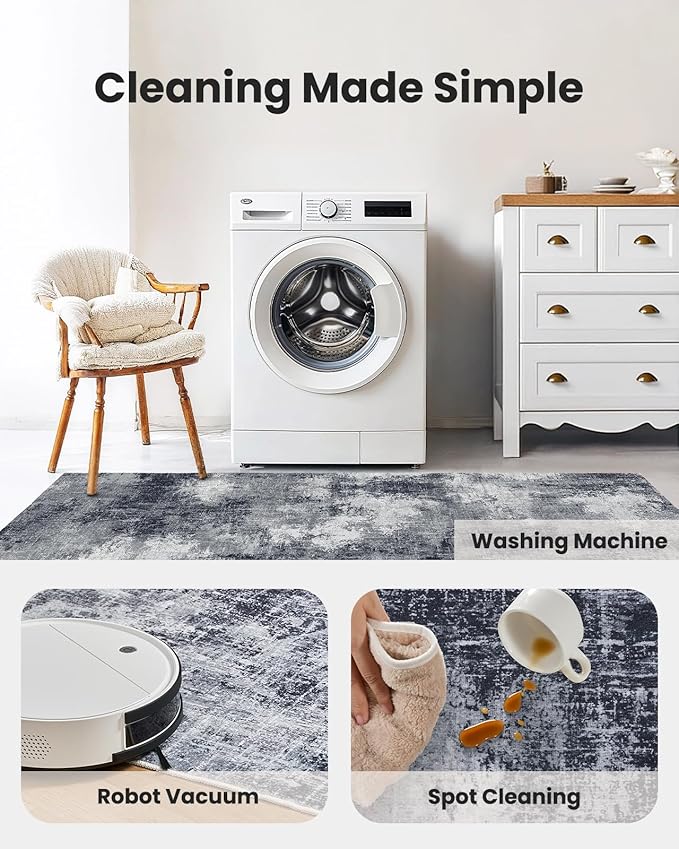 AMADA HOMEFURNISHING 9x12 Area Rugs for Living Room, Modern Large Area Rugs with Non-Slip Backing & Low Pile, Neutral Soft Washable Rug for Nursery, Bedroom, Dinning Room, Playroom, Grey