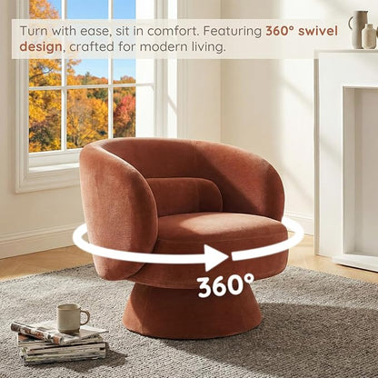 Swivel Accent Chair, Modern 360 Degree Swivel Barrel Chair with Arms & Curved Back and Lumbar Support Cushion, Comfy Round Single Sofa for Small Space, Living Room, Bedroom, Dark Rust Rayon