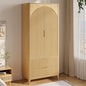 70.1" Arched Wooden Armoire Wardrobe Closet with 2 Doors and 2 Drawers,Fluted Bedroom Armoire with Hanging Rod Shelf,Wardrobe Armoire Closet Cabinet for Bedroom (Natural, 19.7)