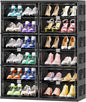 JEKO&JEKO 6 Tiers Foldable Shoe Rack Organizer Cabinet for Closet Entryway, Large Collapsible Shoe Storage Box with Magnetic Doors (Black)