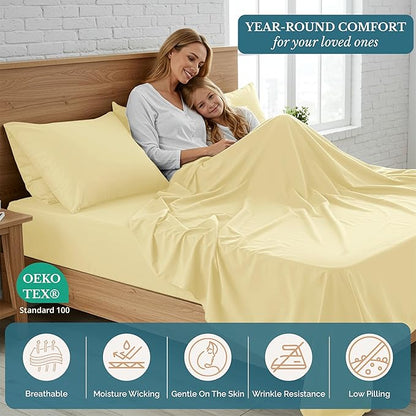 Casa Platino Sheets Twin XL Size Bed Set, Pre-Washed Ultra Soft & Breathable Twin XL Bed Sheets Set, Brushed Microfiber Cooling Sheets, Twin XL Size Sheets Set with Deep Pockets - Vanilla