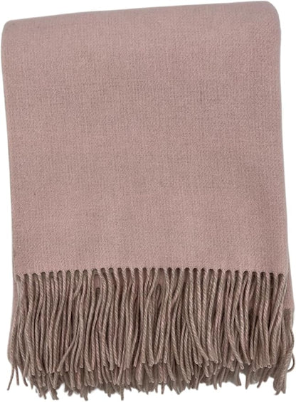 Alashan Cashmere Blend Double Faced Throw-Super Soft and Luxe Fabric- Perfect for Cozy Nights! 95% Merino Wool/5% Cashmere, 50" x 70", Great Gift Item. (Bisque & Pink Sand)