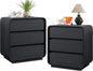 Black Night Stand Set of 2 with Charging Station, 25" Tall Wood Nightstand, Modern Dresser End Table with 3 Storage Drawers, Curved Profile, Mid Century Bedside Table for Bedroom Office