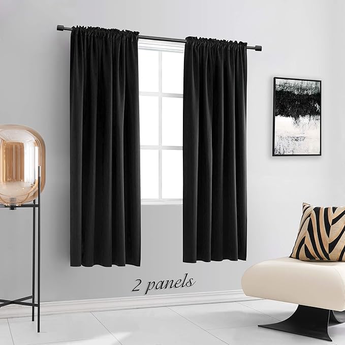 DONREN 99% Blackout Curtains for Windows - Windows Shades Energy Efficient Privacy Protect for Bedroom (52 x 72 Inches,Set of 2 Panels,Black)
