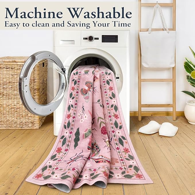 Lahome Insect 9x12 Area Rugs for Living Room Bedroom, Soft Washable Rugs 9x12 Stain Resistant, Ultra-Thin Non-Slip Non-Shedding Accent Carpet for Dining Room Office, Pink