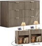 LEYAOYAO 48" Wide Fluted Dresser and 1 Drawers 23" Nightstand Set of 2, Wooden Dresser & Night Stand with Charging Station, 3 Piece Bedroom Furniture Set, Chest of Drawer for Living Room,Grey