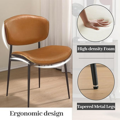 Art Leon Dining Chairs Set of 4, Gray Oak Bentwood, Mid Century Modern Dining Room Chairs, Faux Leather Upholstered Desk Chair with Black Metal Legs, Brown