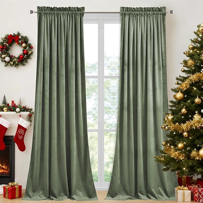 StangH Sage Green Velvet Curtains for Bedroom, Super Soft Thermal Insulated Curtains Privacy Protection Room Darkening Drapes for Living Room/Nursery Kids, W52 x L96, 2 Panels