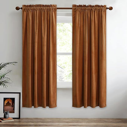 StangH Burnt Orange Curtains Fall Curtains Rod Pocket Velvet Blackout Window Drapes for Nursery, Temperature Regulate Noise Reducing for Bedroom/Home Office, W52 x L72, 2 Panels