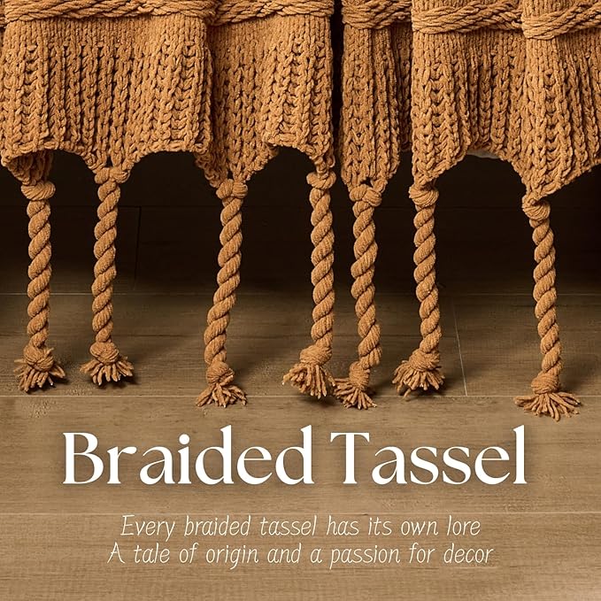 Boho Knitted Chenille Blanket with Tassels - Lightweight & Soft All-Season Throw - 3D Classic Pattern for Living Room Bedroom Couch, Amber Brown, Twin 60"x80"