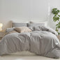 MooMee Striped Duvet Cover Set 100% Washed Cotton Linen Like Textured Breathable Durable Soft Comfy (Light Grey White Wide Stripes, Oversized Queen 98"x98")