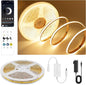 COB LED Strip Lights Warm White,24V Dimmable led Light Strip KIT with Remote and app Control,2700K 9.84FT/3m 8mm Wide Ra>90 Cuttable Flexible Strip Lights for Bedroom,Wardrobe,Cabinet