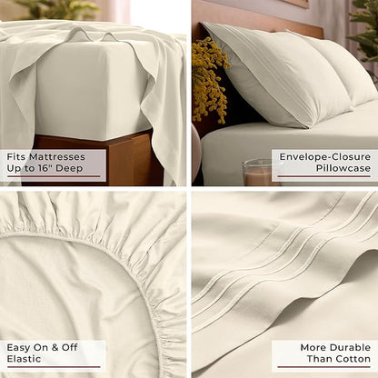 Mellanni Queen Sheet Set - 6-Piece Iconic Collection Bedding, (Including 4 Pillowcases), 16-Inch Deep Pocket, Easy Care, Extra Soft, Cooling Sheets, Brushed Microfiber - Golden Ivory