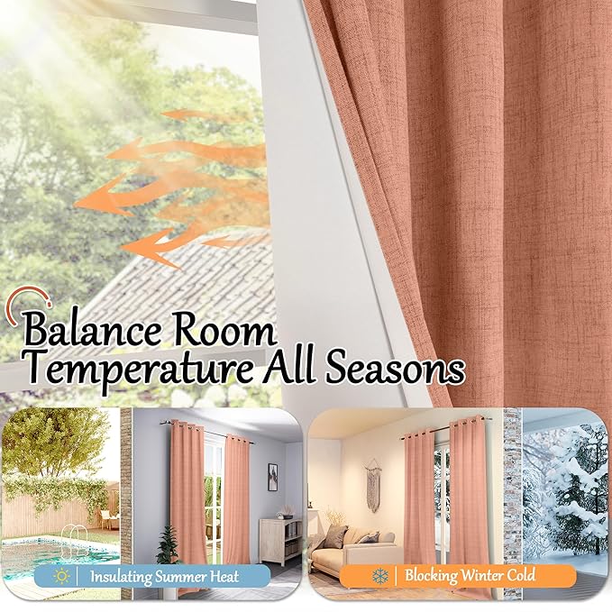 100% Linen Blackout Curtains 45 Inch Length 2 Panels Set for Small Window, 38 Inch Wide Thermal Insulated Total Black Out Fall Curtains for Basement Window, 38x45 Inch 2 Panels, Terracotta