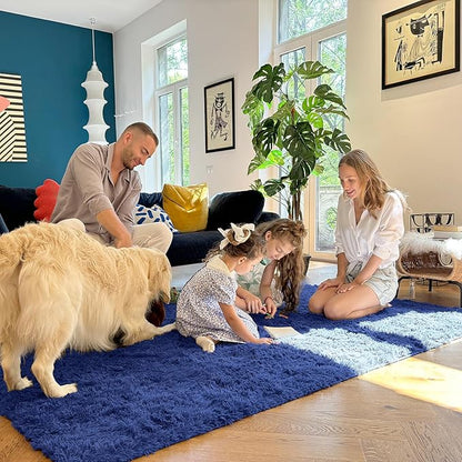 OLANLY 2x3 Machine Washable Small Bedside Rug, Soft Fluffy Shaggy Entryway Throw Rugs for Bedroom, Living Room, Indoor Floor Carpet for Kids Girls Boys, Nursery Rooms, Home Decor Aesthetic, Navy Blue
