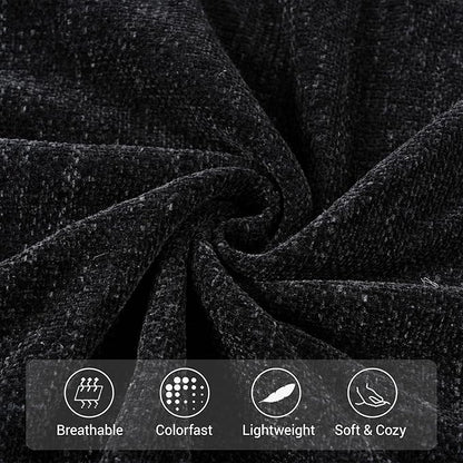 BATTILO HOME Black Throw Blanket for Couch, Bed, Sofa - Soft Cozy Chenille Throw with Fringe Tassels, Lightweight Chenille Knit Throw for Home Decor, 50"x60"