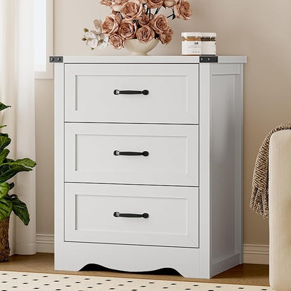 3-Drawer Dresser for Bedroom, Small Wooden Chest of Drawers with Metal Handles, Narrow Storage Cabinet with Anti-Tipping Design, Sturdy Dresser Organizer for Closet, Living Room, Entryway