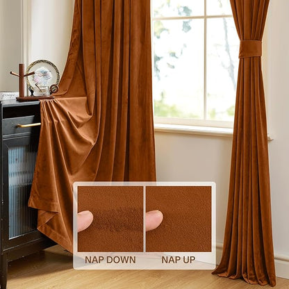 StangH Burnt Orange Velvet Curtains for Living Room Luxury Fall Holiday Home Decoration Room Darkening Thermal Insulated Panels for Sliding Door Theater Laundry, W52 x L102, 2 Panels